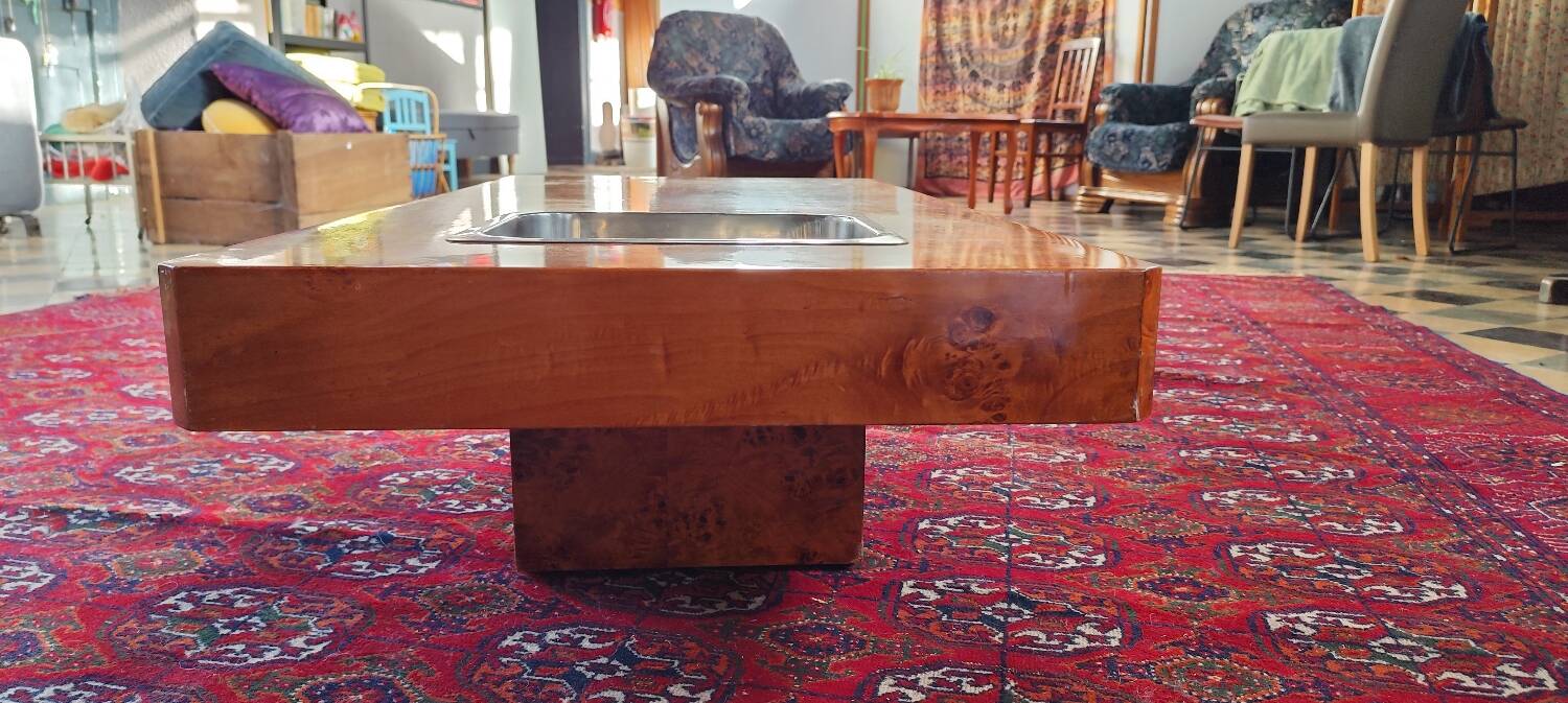 Table basse en loupe d'orme, par Roche Bobois, 1970