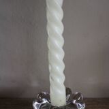 Set of 2 vintage glass candle holders with flower carving