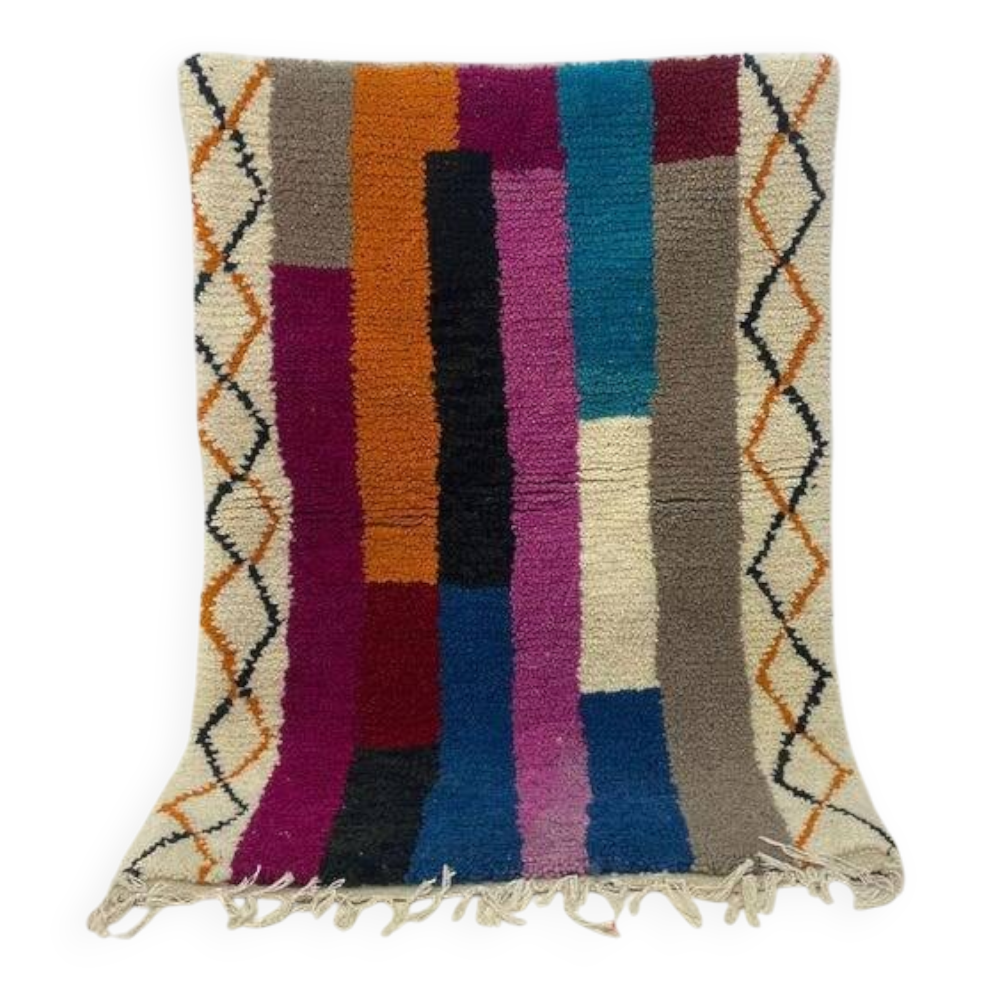 Off-white Moroccan rug with colorful patterns, 200cm x 300cm