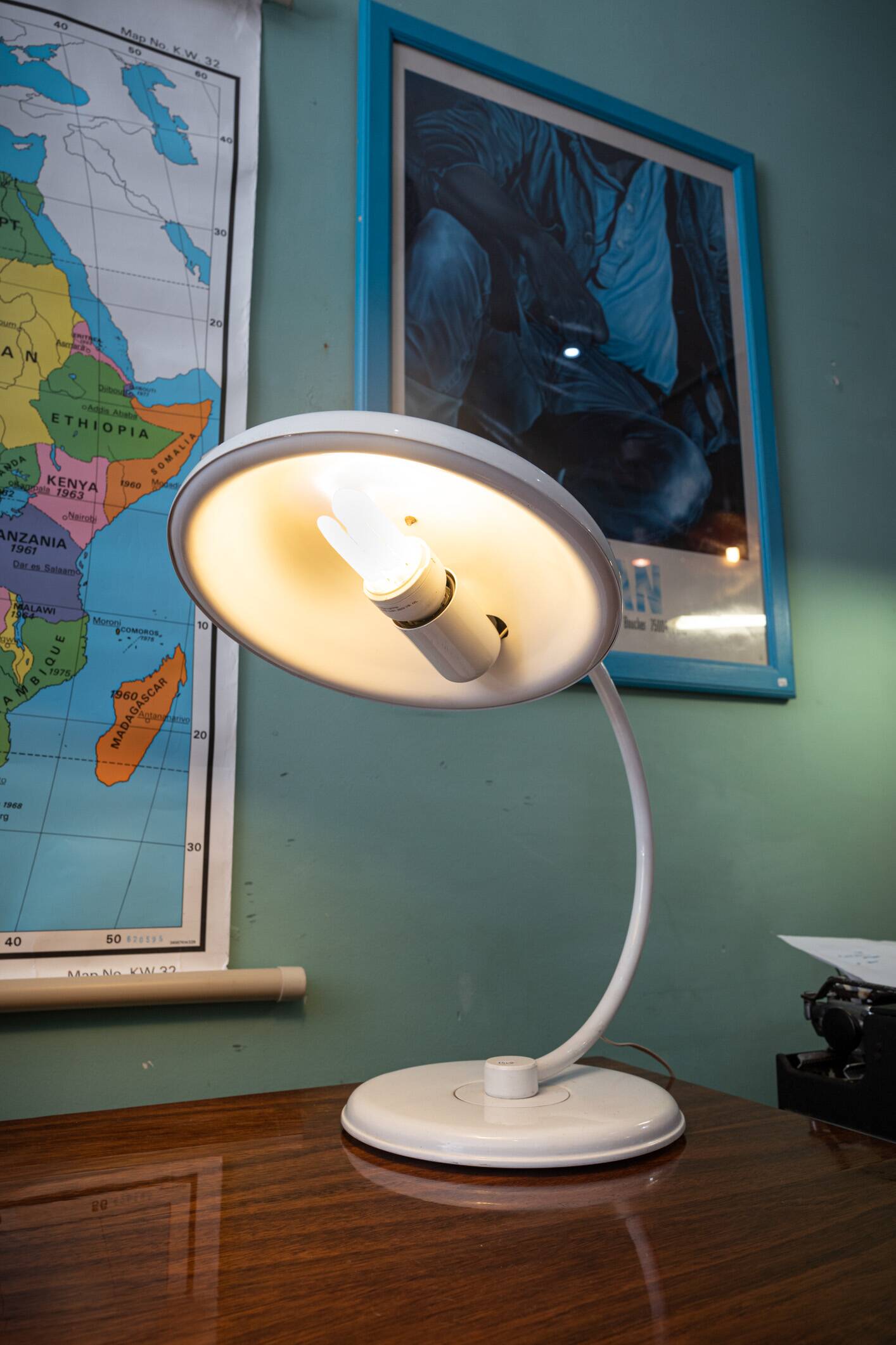Vintage white metal Bauhaus style desk lamp