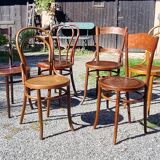 6 Thonet Fischel bistro chairs and others in curved wood from the early 20th century