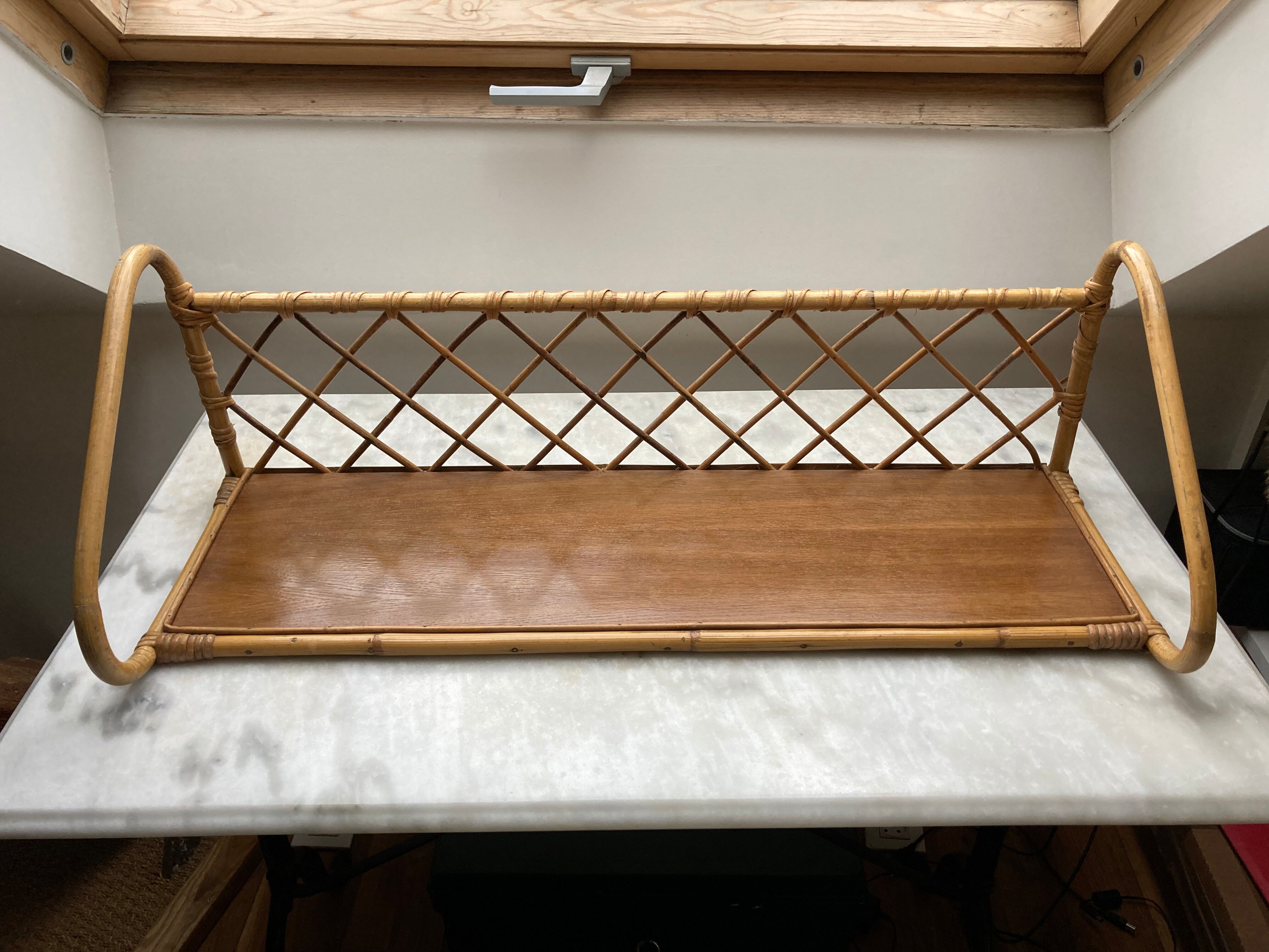 Wall shelf or to be installed in vintage rattan 1960s restored