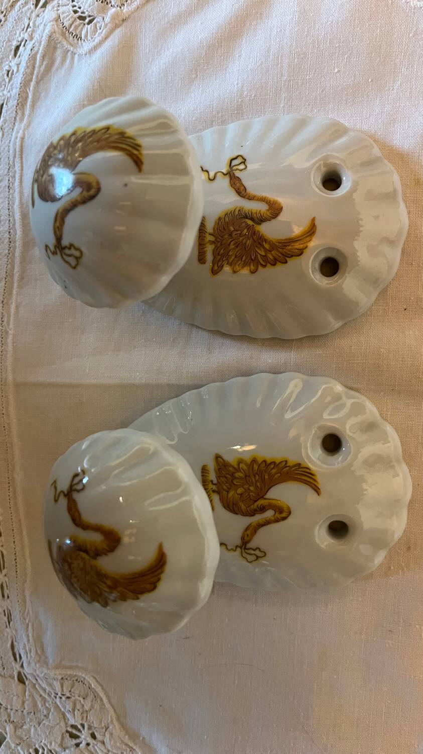 Set of 3 vintage Paris porcelain hooks