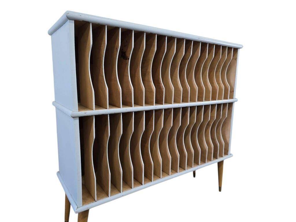 Vintage mint blue wooden display cabinet / storage system for vinyl records