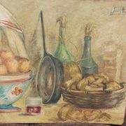 Roberto Pucci oil painting 50s painting on 2 sides landscape still life