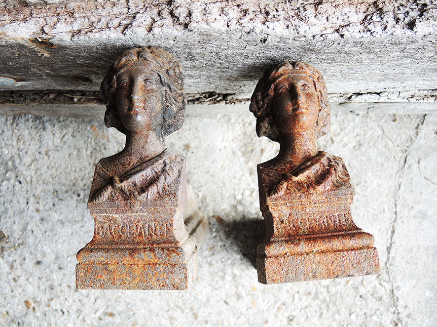 Old cast iron chenets antique woman