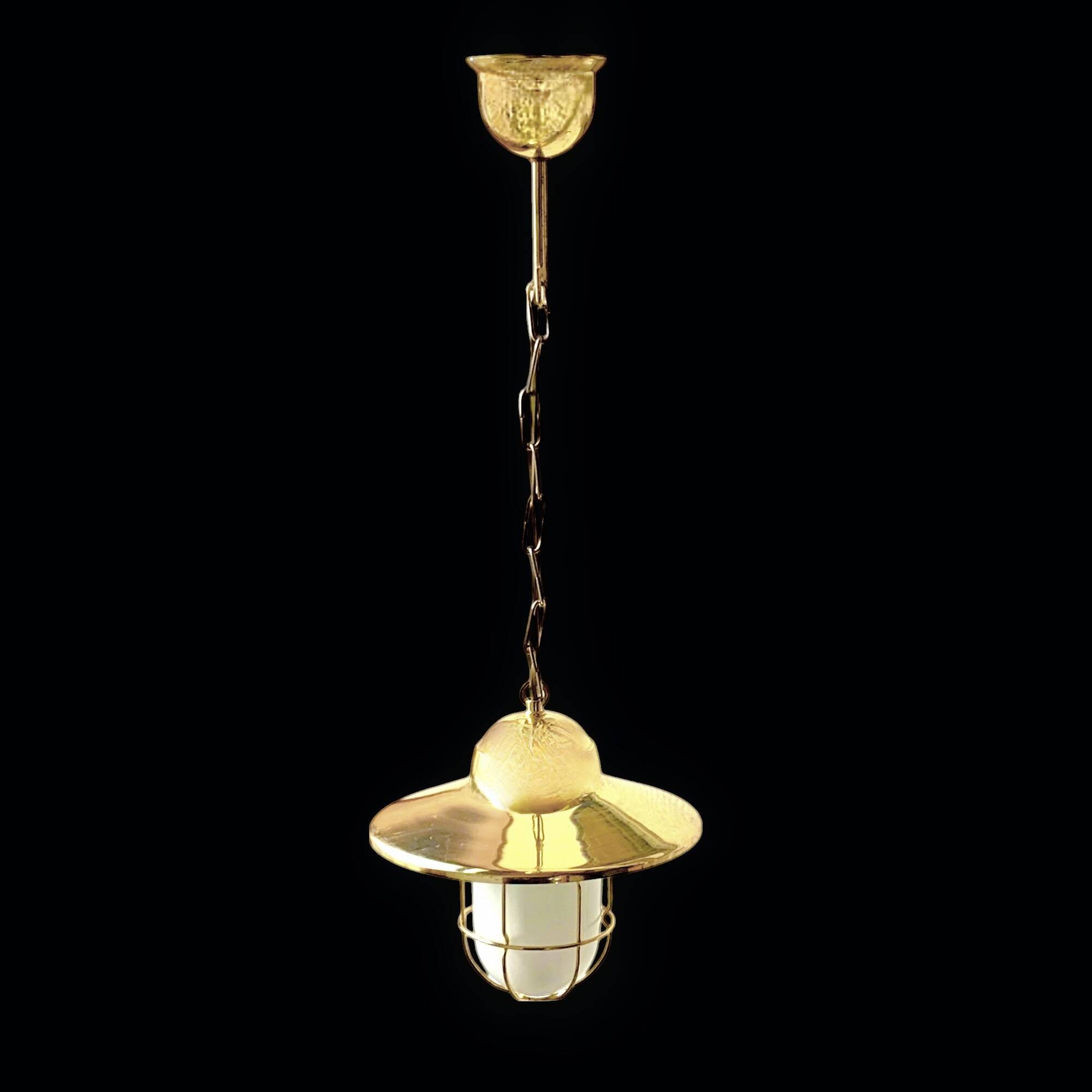 Vintage pendant light in gold metal and white opaline