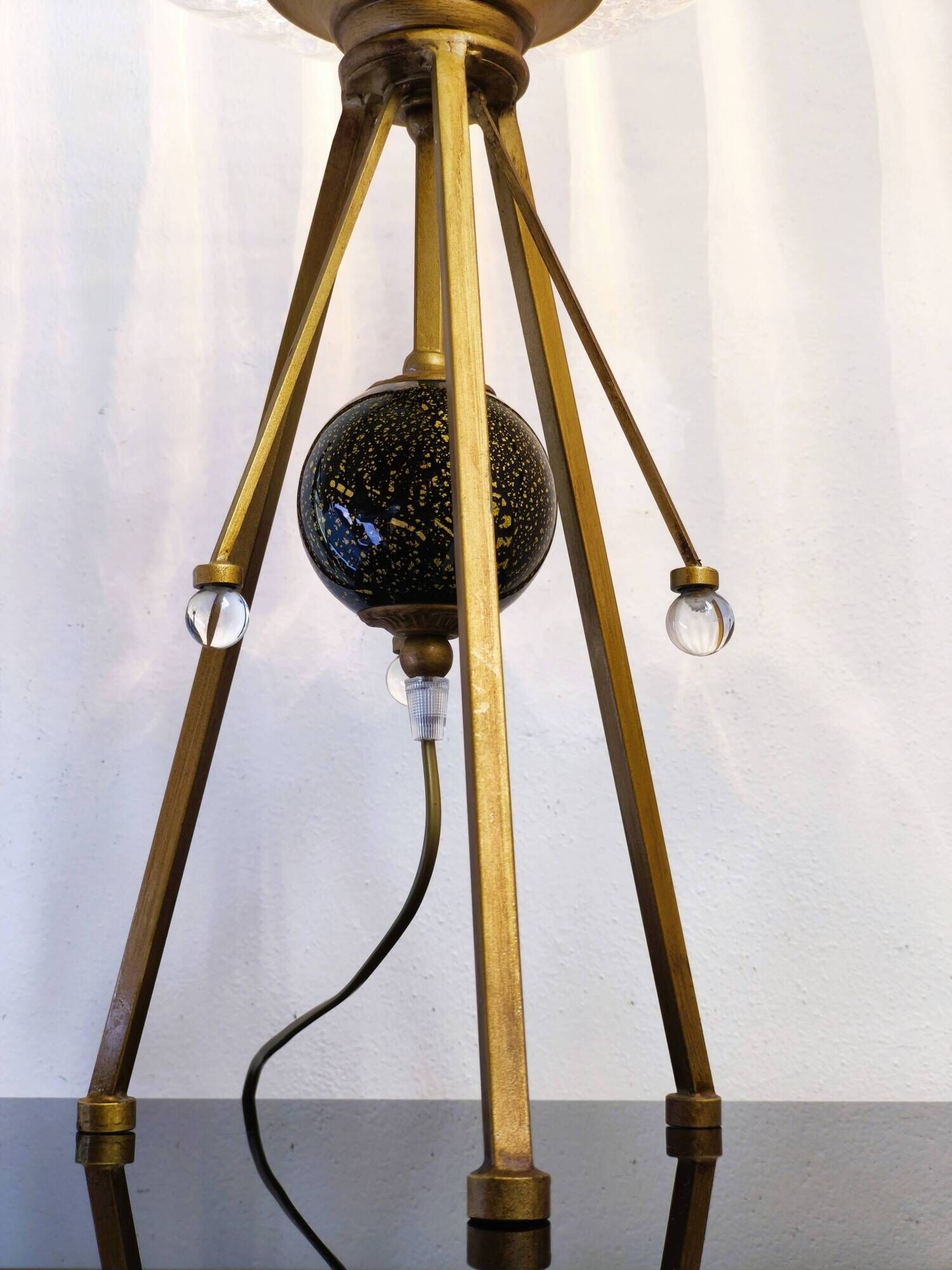 Lampe tripode italienne vintage Gallo en verre à inclusions dorées