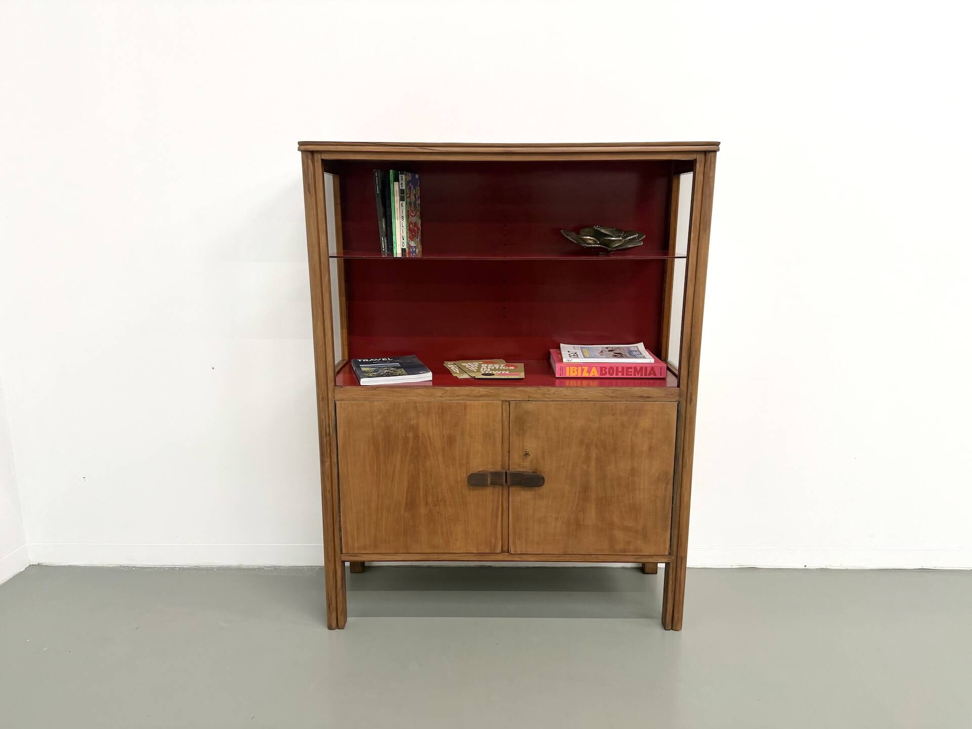 1950s Brazilian modernist library in exotic wood and lacquer.