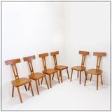 Set of 6 wooden T backs Dining Chairs - 1960s