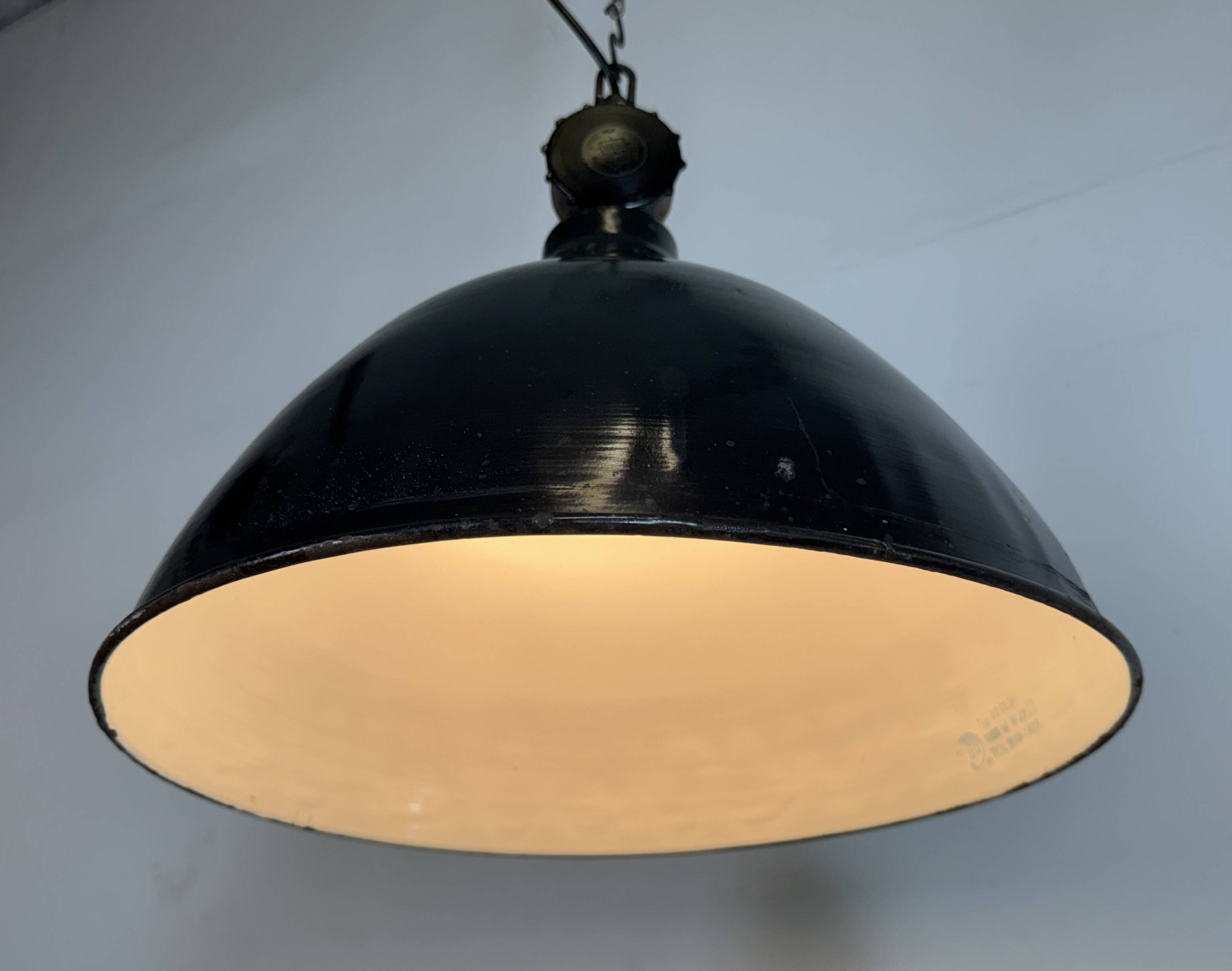 East German Black Enamel Factory Light by Lbd Veb Leuchtenbau Dresden, 1950