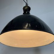 East German Black Enamel Factory Light by Lbd Veb Leuchtenbau Dresden, 1950