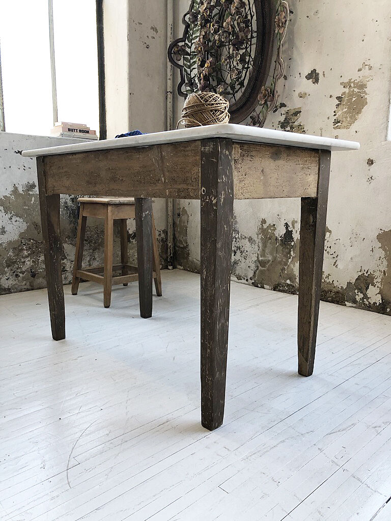 Oak and marble farm table