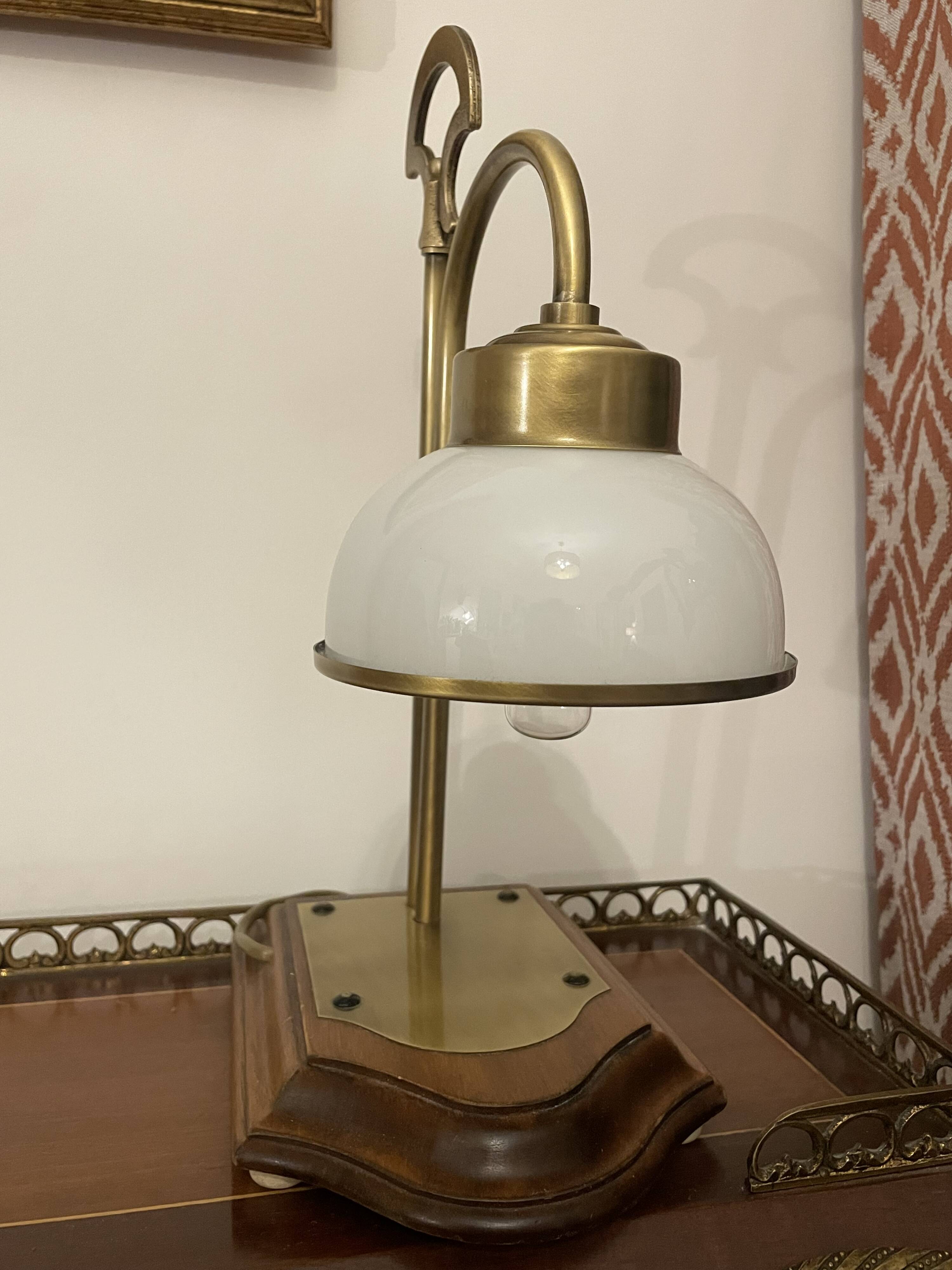 Empire style bedside lamp, wood and brass