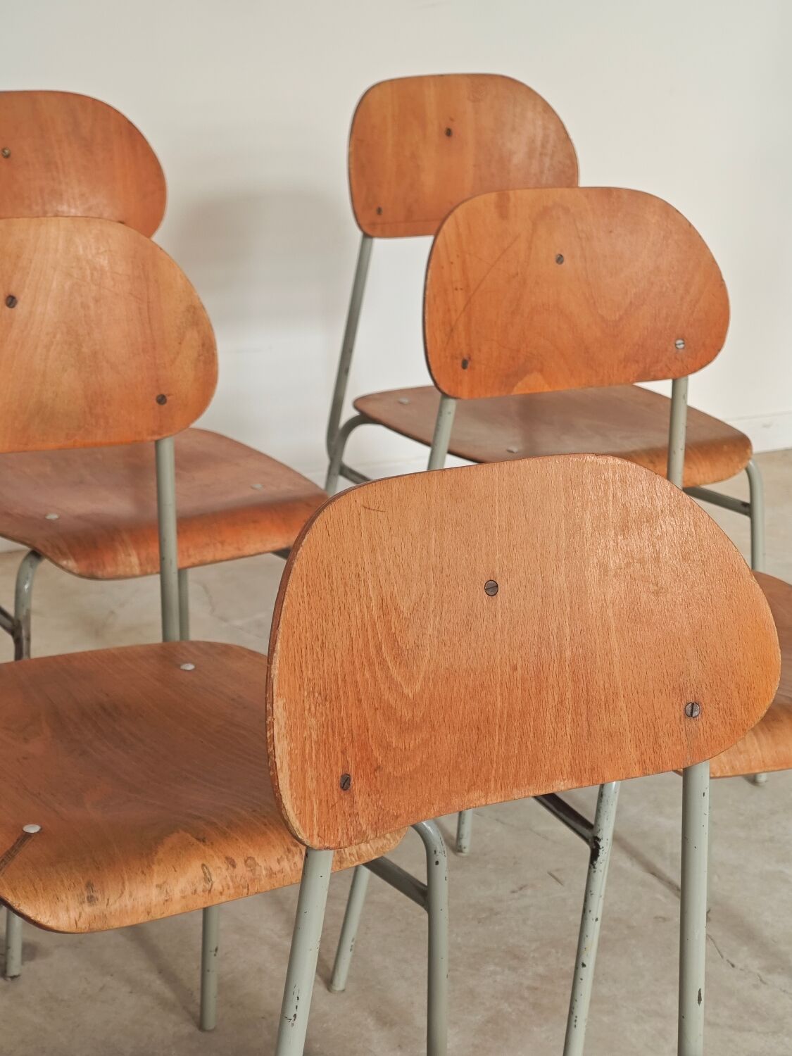 Set of 6 metal and wood school chairs  
Former Czechoslovakia 1960