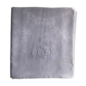 Old linen tablecloth and lilac-tinted silk