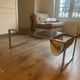 Stainless steel and glass coffee table with revised door with leatherette straps design 1970
