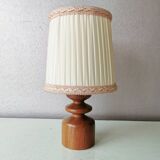 Danish wooden lamp with pleated fabric lampshade, 1970