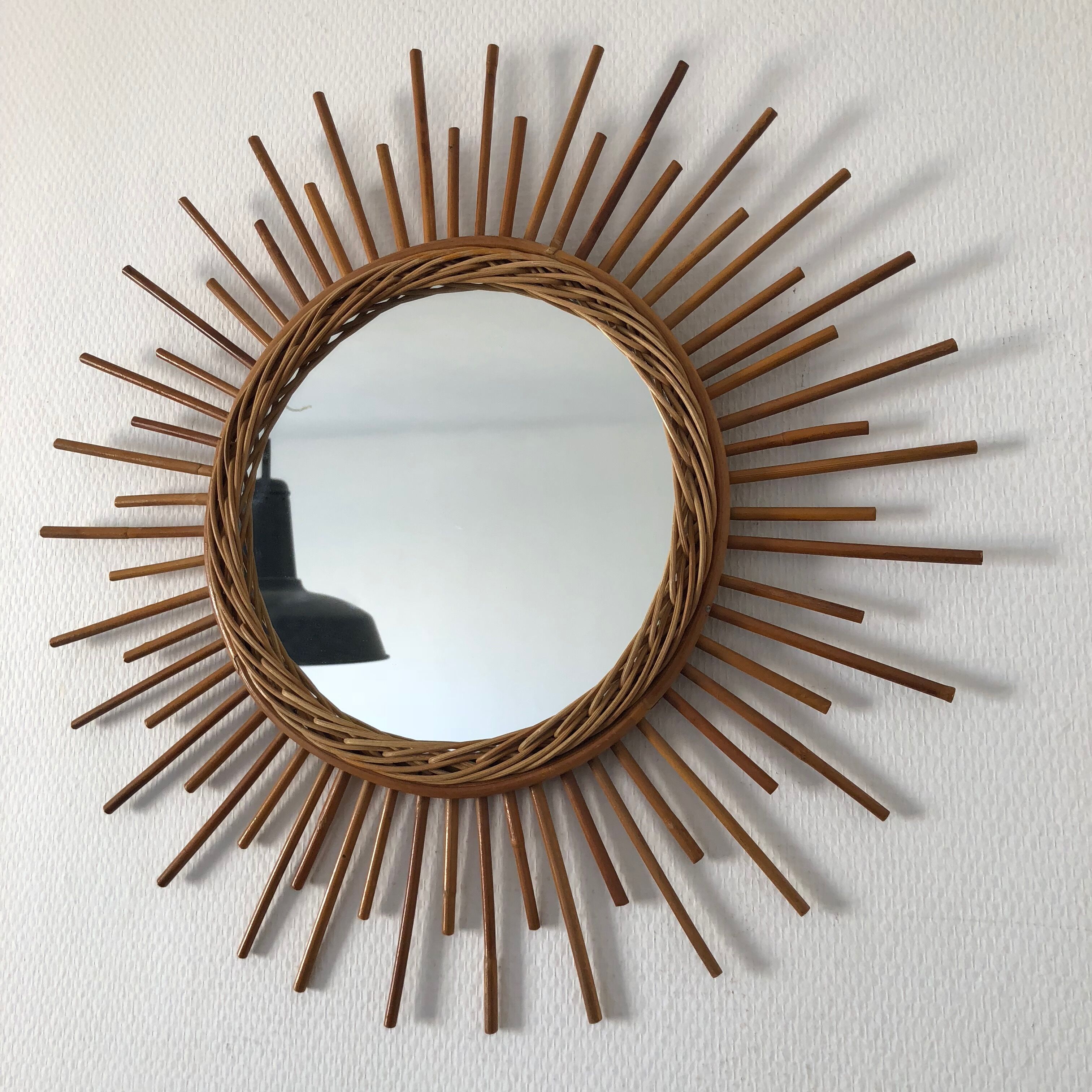 Sun 52cm circa 1960 vintage rattan mirror