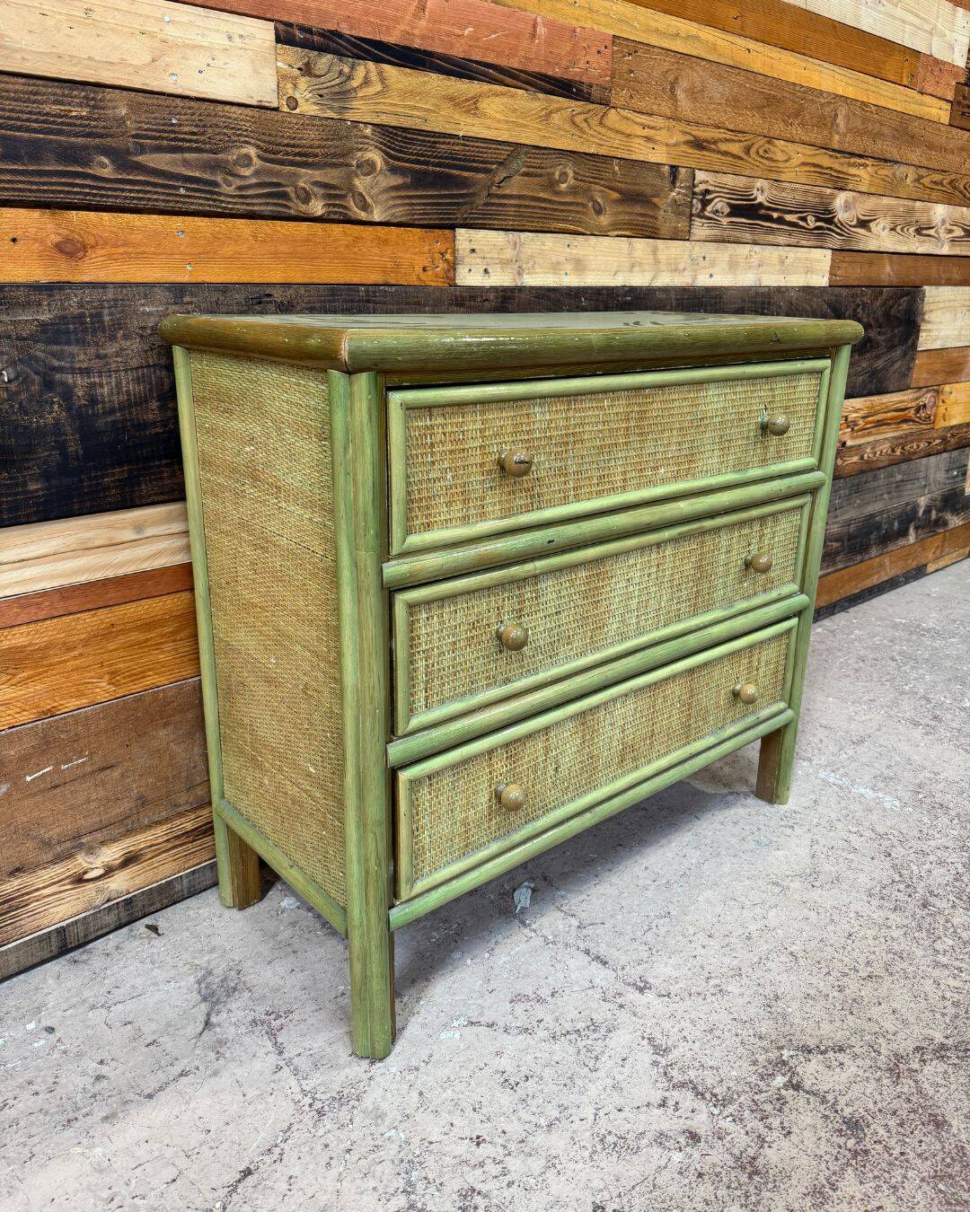 Small green caned chest of drawers - 1980s