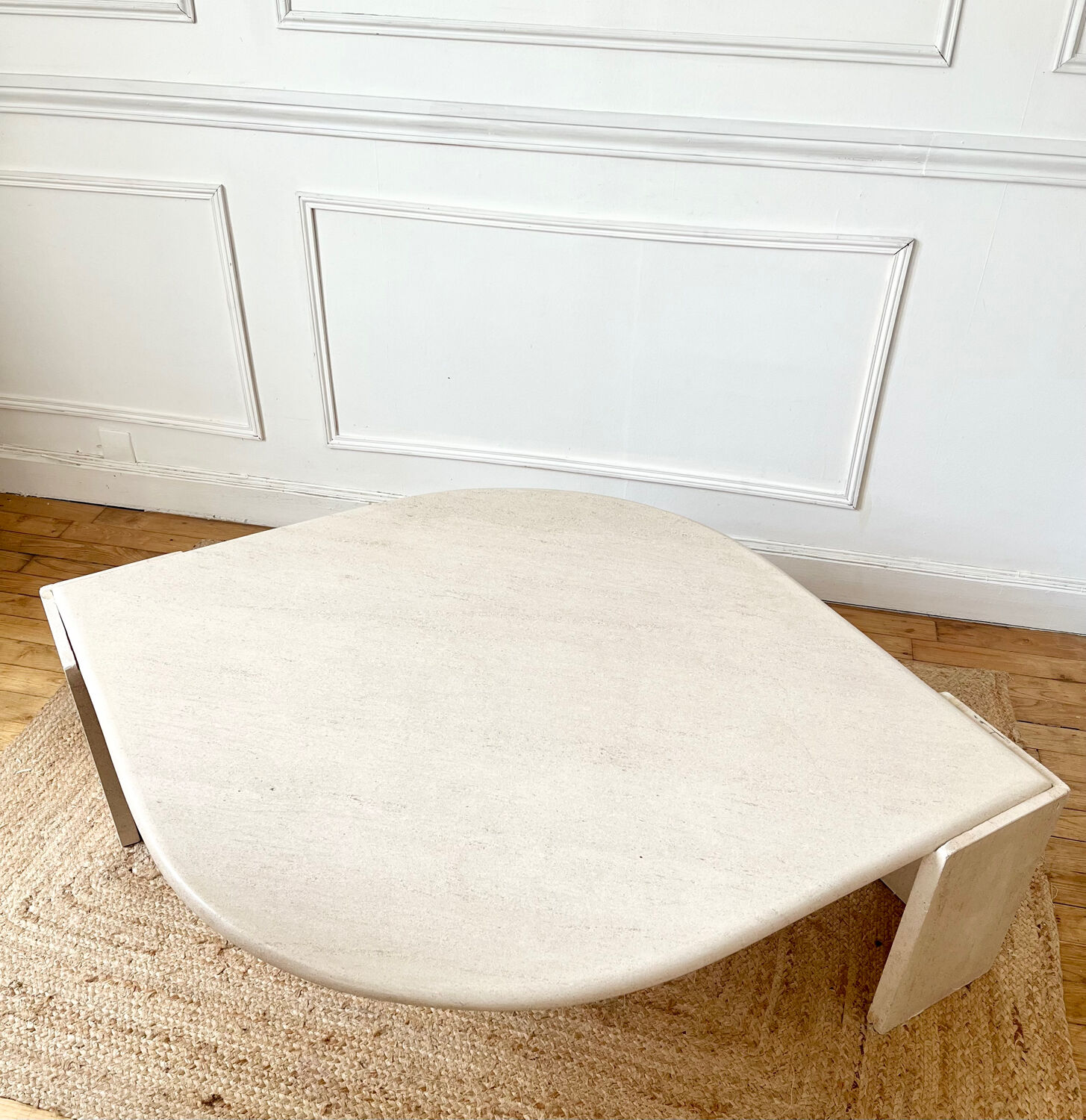 Rochebobois travertine eye-shaped coffee table