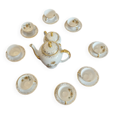 Service à café ancien en porcelaine de longwy – décor floral et dorures –