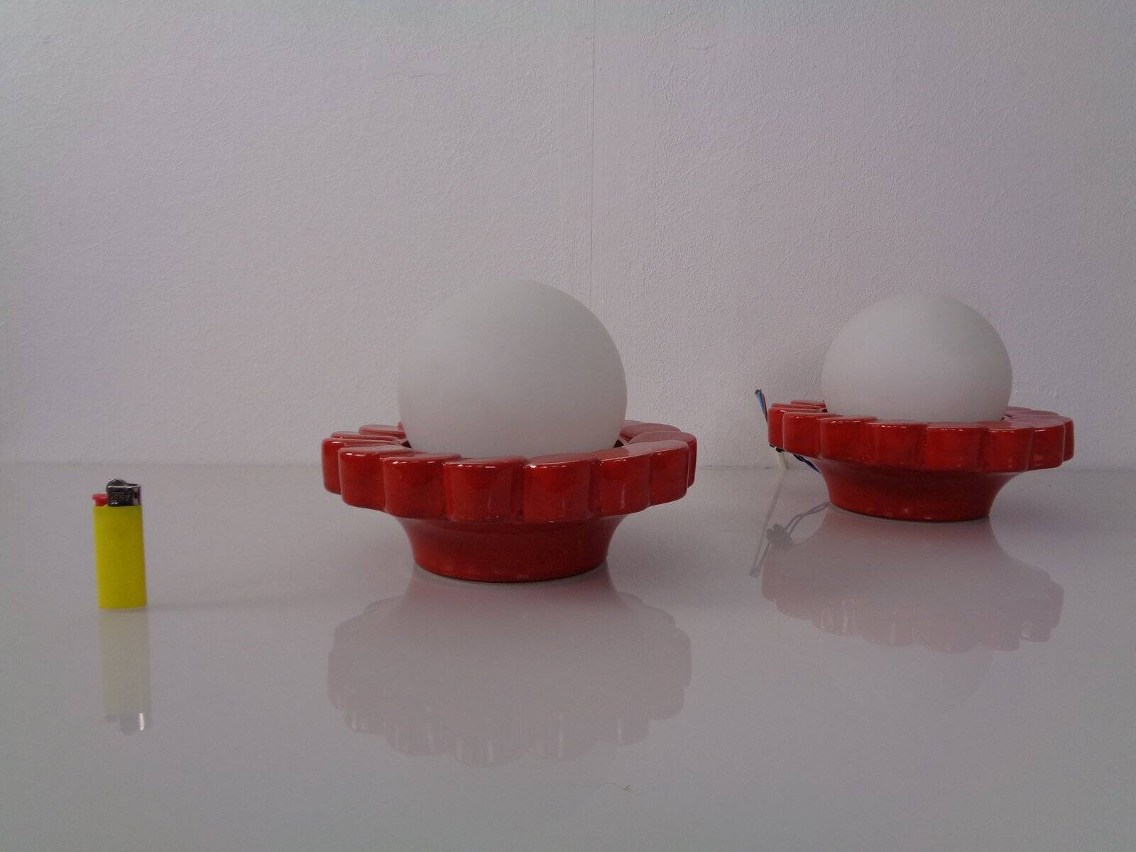 Pop Art Studio Ceramic & Glass Flower Wall Lamps, Germany, 1960s, Set of 2