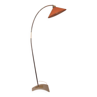 Mid century modern brass and perforated metal arc floor lamp, 1960s