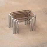 Vintage chrome and glass built-in coffee tables 1970