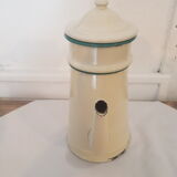 Old pale yellow enamelled coffee maker with filters