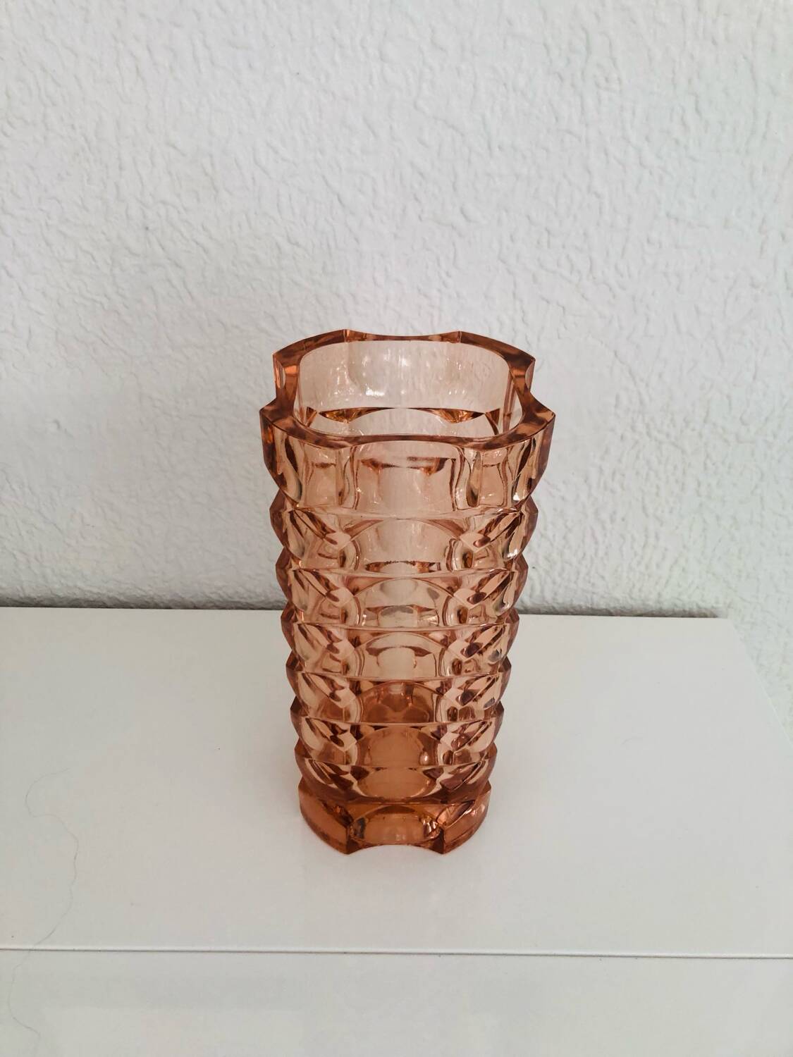 Large vintage vase textured pastel pink glass – Made in France