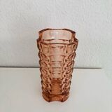 Large vintage vase textured pastel pink glass – Made in France