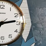 Vintage clock silent trapezoid wall clock "Trophy blue white ochre"