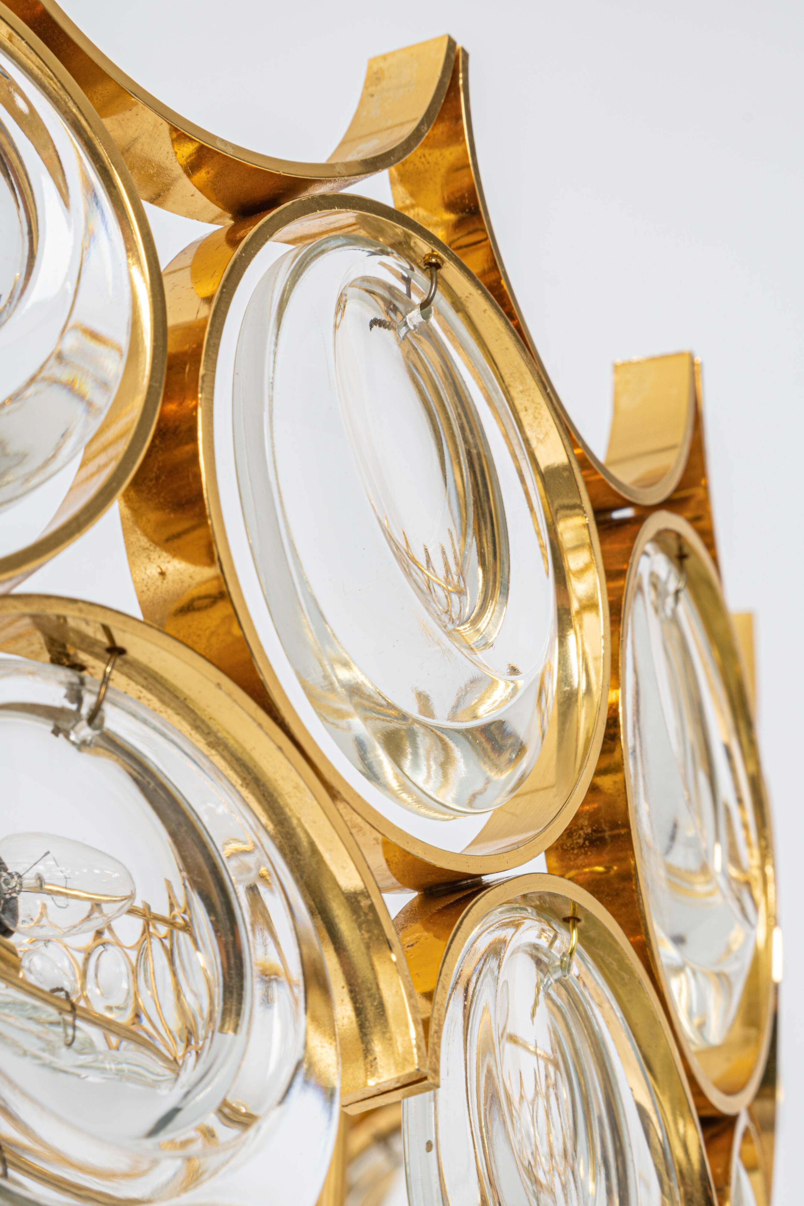 Brass and crystal chandelier designed by Sciolari for Palwa, Germany, 1970s.