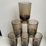Set of 6 glasses with liqueur in smoked glass design 70s