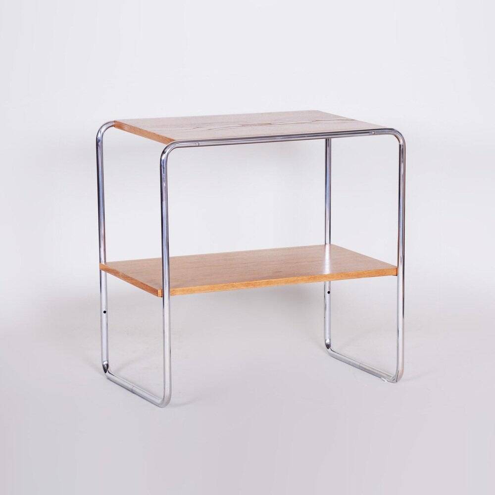 Petite table Bauhaus en chrome et chêne, tchèque, années 1930
