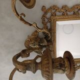Napoleon III wall mirror with 3 bronze candlesticks and antique figures