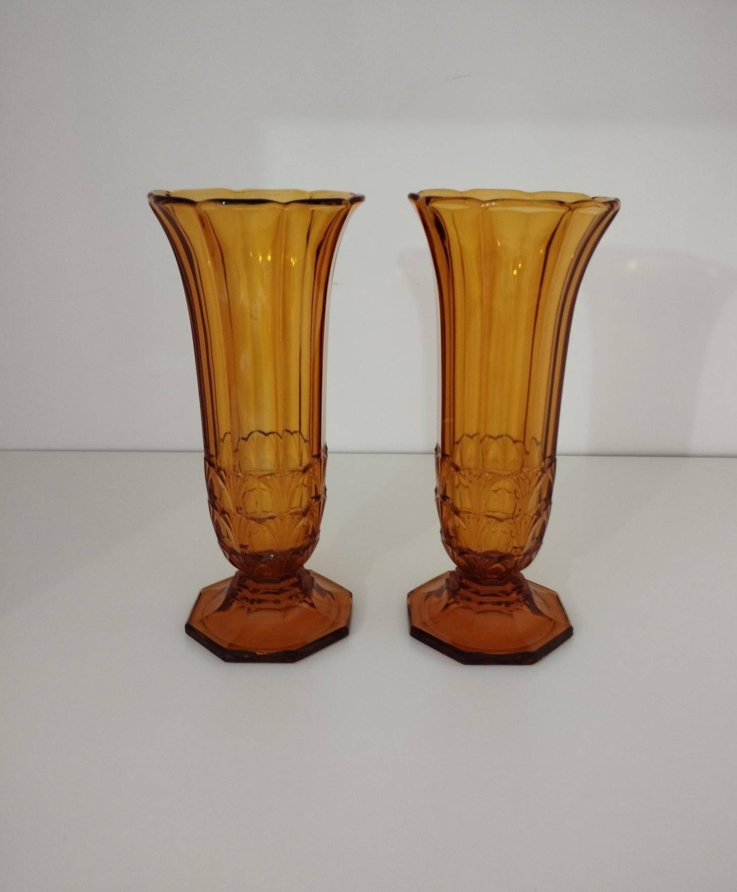 Art Deco vase pair, Val-Saint-Lambert crystal 1930