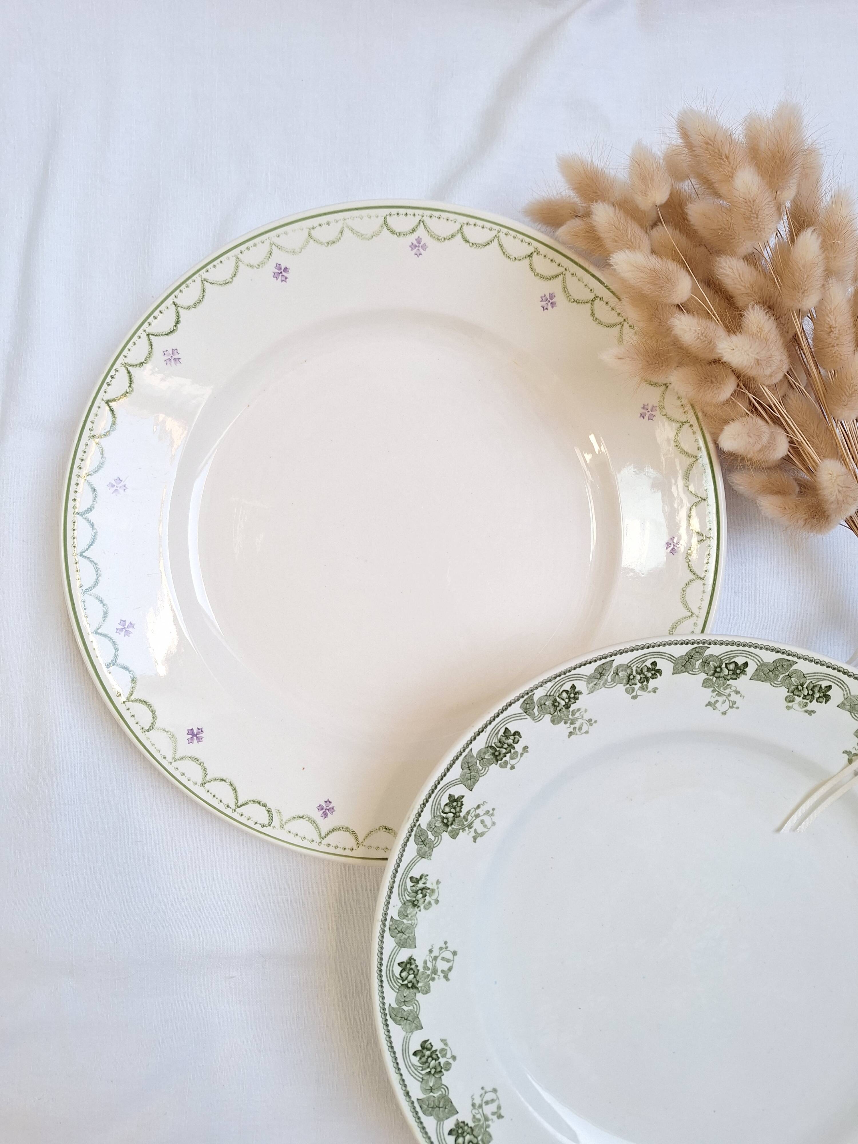 Longwy and Moulin des Loups Violetta round green platter