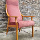 Armchair blond wood and pink velvet, vintage