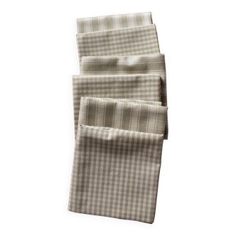 Lot 6 serviettes de table coton vichy et carreaux beige lin