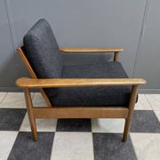 Black fabric relax chair, wiht wood frame 1960s