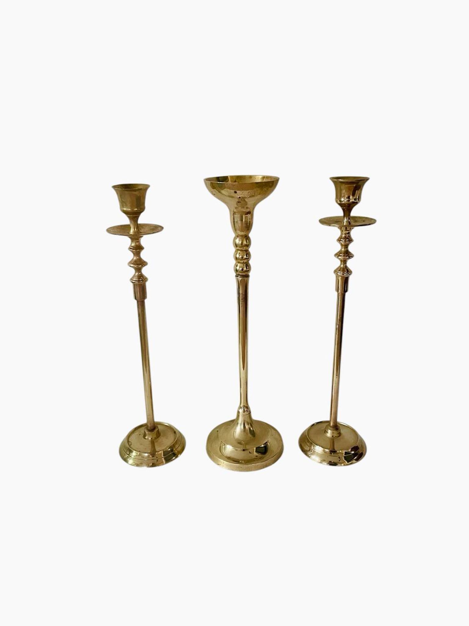 Set of 3 brass candle holders