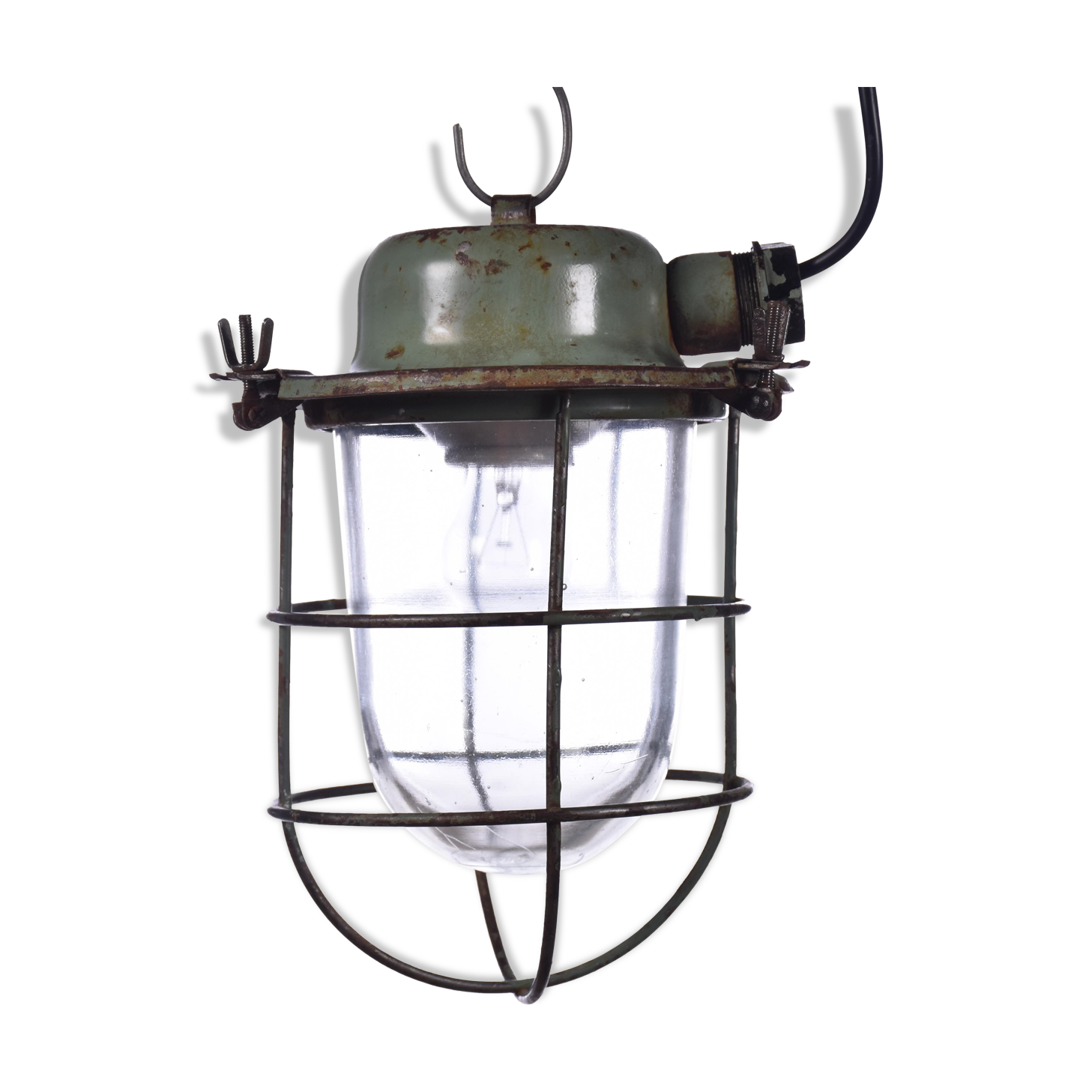 Industrial cage lamp green