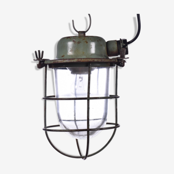 Industrial cage lamp green