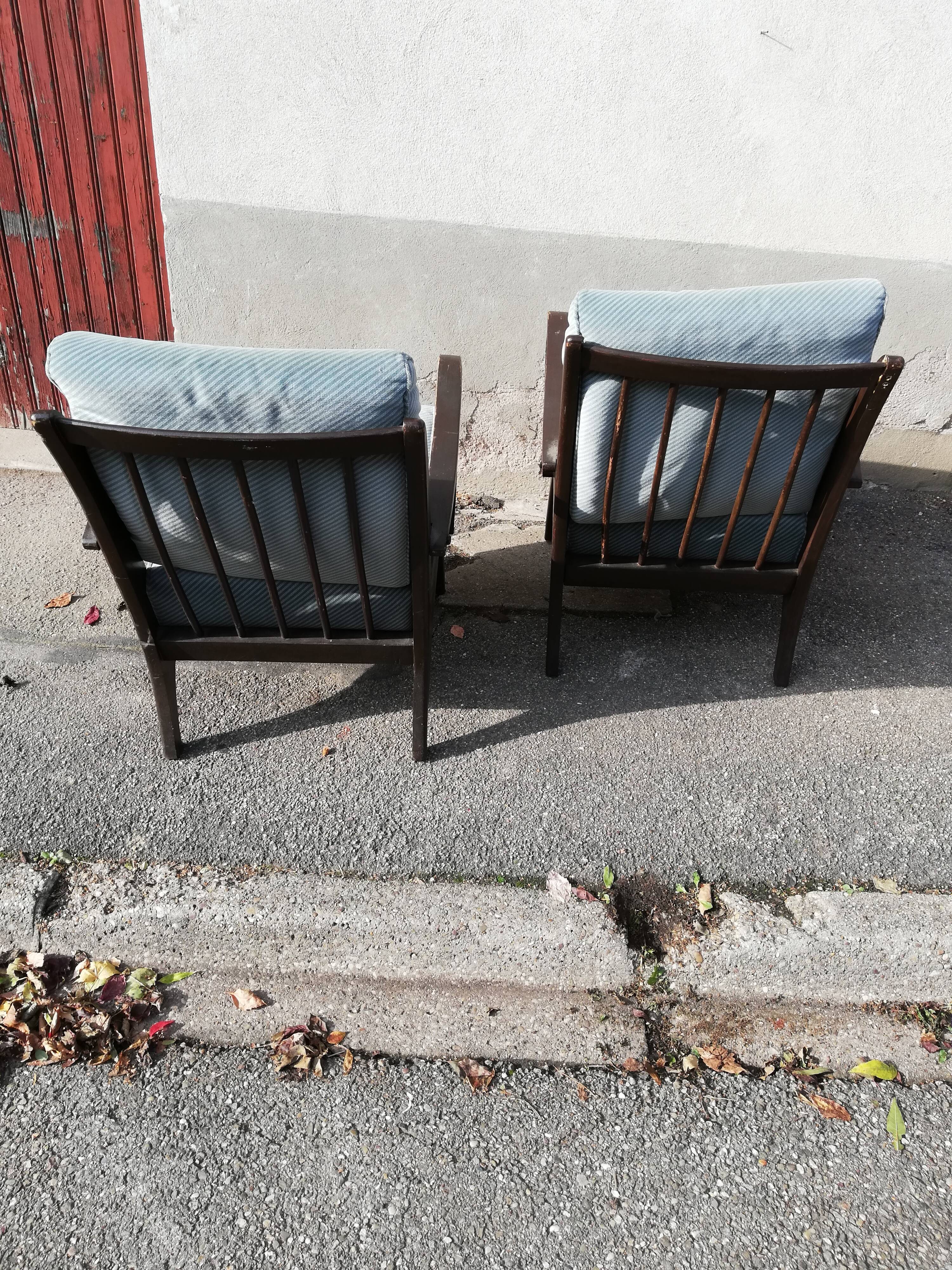 Pair of armchairs year 50 blue fabric