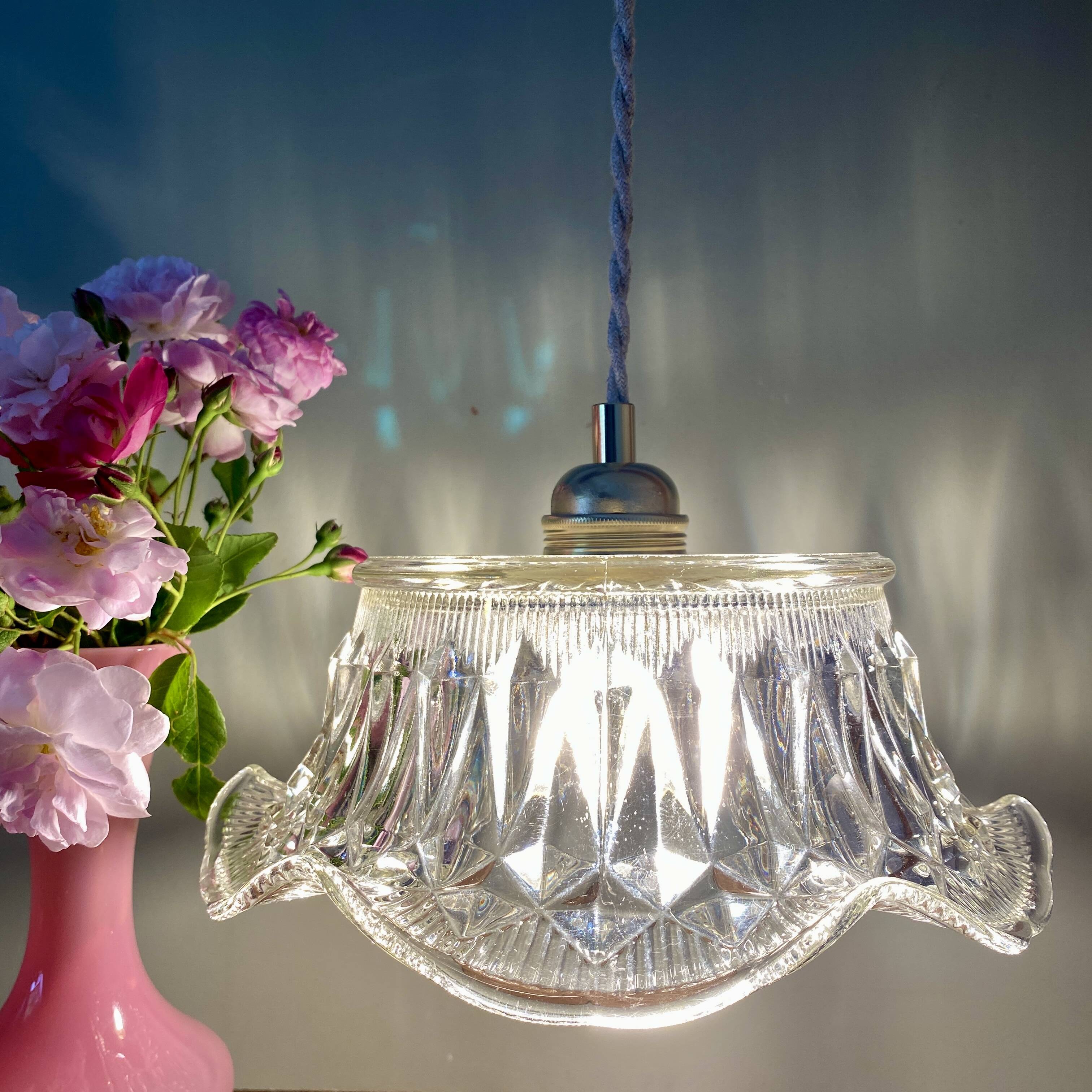 Vintage molded glass lampshade pendant light - tableware collection -