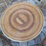 Lounge or garden table and 4 vintage wicker and rattan chairs 60s