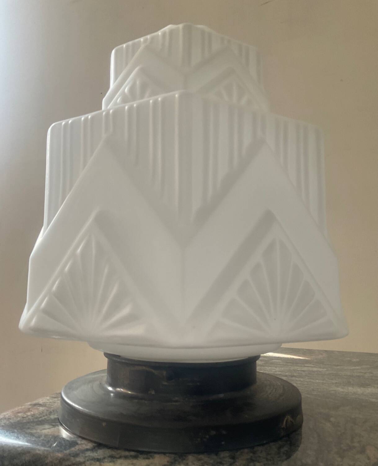 Art Deco Skycrapper ceiling light in opaline glass