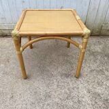 Rattan end table with 1 shelf in vintage oak veneer from the 80s Maugrion
